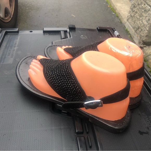 Fit flop a Like Women’s Black T-Strap Glitter Thong Buckle Sandals Size 10 - Picture 6 of 13